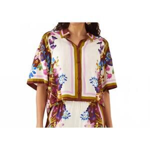 NEW ALIVIA roxy button down top in brown multi